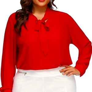 Mock neck bow tie blouse